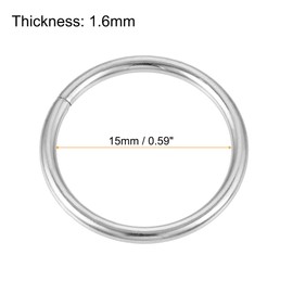 sourcing map 0.59"(15mm) Metal O Rings 1.6mm Thick Non-Welded Ring for Straps Bags Decoration Hardware DIY Silver Tone 30pcs