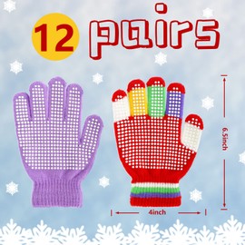 Whaline 12 Pairs Kids Anti-Skid Magic Gloves Multicolor Winter Children Anti-Slip Warm Full Fingers Knitted Gloves for Boy Girl Aged 6-12 Outdoor Sports