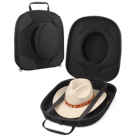 Cowboy Hat Box - Crush Proof Travel Hat Carrier Case - Hat Storage for Cowboy, Panama, Tweed & Fedora Hats - Hard Shell Cowboy Hat Storage with Carrying Handle, Shoulder and Luggage Strap - Black