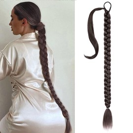 Braided Ponytail Extension 36 Inch Braid Ponytail Extension with Hair Tie Straight Wrap Around Hair Extensions Ponytail Long Braided Ponytail for Women Daily Wear (4#)