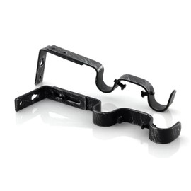 GIRASOLE HOME® 2 x Adjustable Double Curtain Pole Brackets for 18-20mm Diameter Rods (Open Double 165mm, Black and Silver)