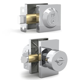 Mega Handles Laura Entry Combo, Entry Door Knob and Single Cylinder Deadbolt Lock and Key Combo Pack, Heavy Duty Locking Door Knobs for Left or Right-Handed Doors - Polished Chrome