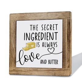 Kitchen Sign, Box Wooden Plaques Signs, Shelf Décor Sign, Kitchen Tabletop Decor, Decorative Plaque Sign for Home House Family Dining Room, The Secret Ingredient is Always Love and Butter Sign