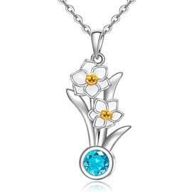 Birth Flower Necklace March Birthstone Daffodil Necklace for Women Sterling Silver Daffodil Pendant Floral Jewelry Charm Mothers Day Birthday Christmas Gifts