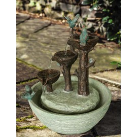 Hi-Line Gift Ltd. Birds Playing Fountain Indoor for Tabletop Décor, Multicolor