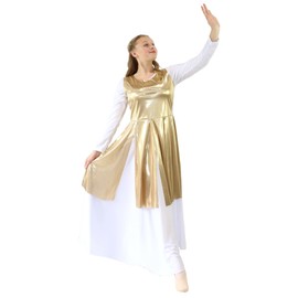 Danzcue Women’s Metallic Worship Dance Streamer Tunic Praise Dance Tunic for Women, Gold, Small-Medium