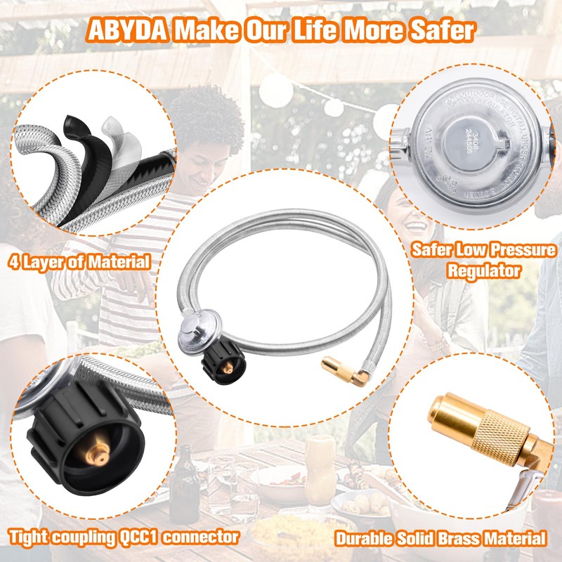 ABYDA ABYDA 6 FT Propane Adapter Hose with Regulator, Elbow