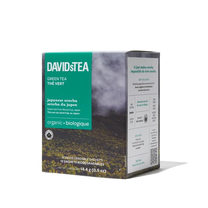 DAVIDsTEA Organic Japanese Sencha Green Tea, high caffeine, 12 tea