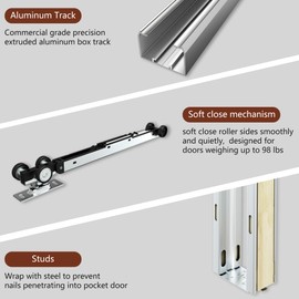 SongYung 24"-36"x 96" Pocket Door Frame Kit with 98LBS Two-Way Soft-Close Mechanism,Aluminum Track Hardware Suitable for Doors Wide 24"-36",2X4 Studs Wall,Smoothly and Quietly Easy to Install