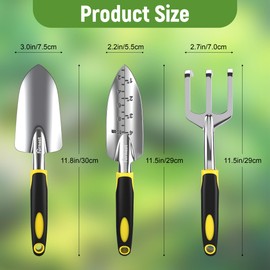 FurNest Garden Tool Set, 3 Pack Staines Steel Heavy Gardening Kit Including Hand Shovel, Transplant Shovel and Hand Rake for Planting, Digging, Weeding