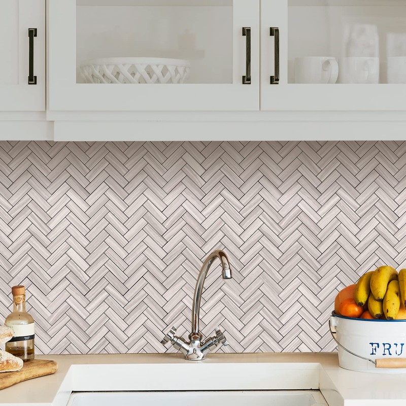 STICKGOO 10-Sheet Peel and Stick Backsplash, PVC Backsplash Tile, Herringbone