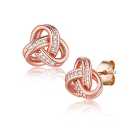 Suplight Rose Gold Love Knot Earrings for Women Girlfriend Valentine Earrings 925 Sterling Silver Heart Stud Earings With Cubic Zirconia