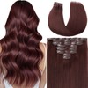 Loxxy Wine Red Seamless Clip in Hair Extensions Human Hair