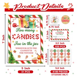 Guess How Many Christmas Kisses Game, How Many Kisses Standing Sign 50 Guessing Cards 180 Christmas Kisses Stickers, Christmas Games for Families, How Many Kisses Christmas Game Set for Christmas