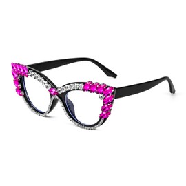 FEISEDY Rhinestone Crystal Women's Blue Light Blocking Glasses Vintage Cat Eyes Sparkling Anti Fatigue Glasses B4153
