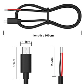 USB Type-C Pigtail Cable Extension Power Cable 24AWG 5V 2A USB-C Plug to 2 Pin Bare Wire Open End Connector for DIY - 1M/3.2FT 5PCS (Type C Male)
