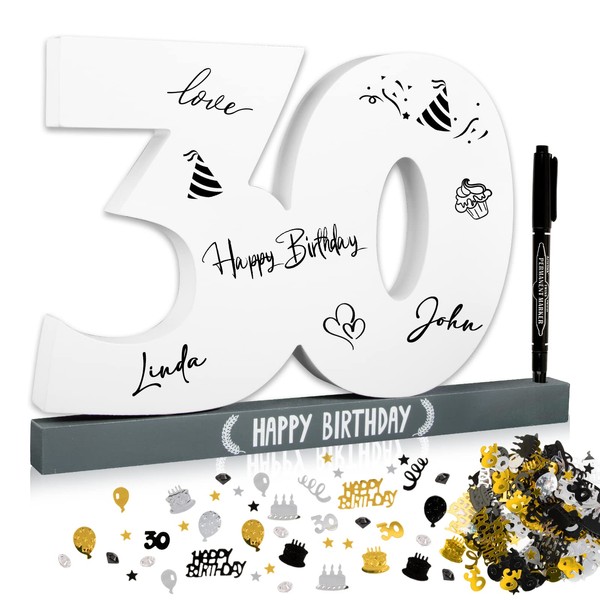 BOFUNX Centerpiece Birthday with Confetti Birthday 30 Years Old Wooden Guest Book Confetti Happy Birthday Decoration Birthday Anniversary Party