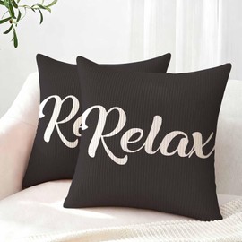 Adabana Relax Corduroy Throw Pillow Covers 18x18 Inch Set of 2, Black
