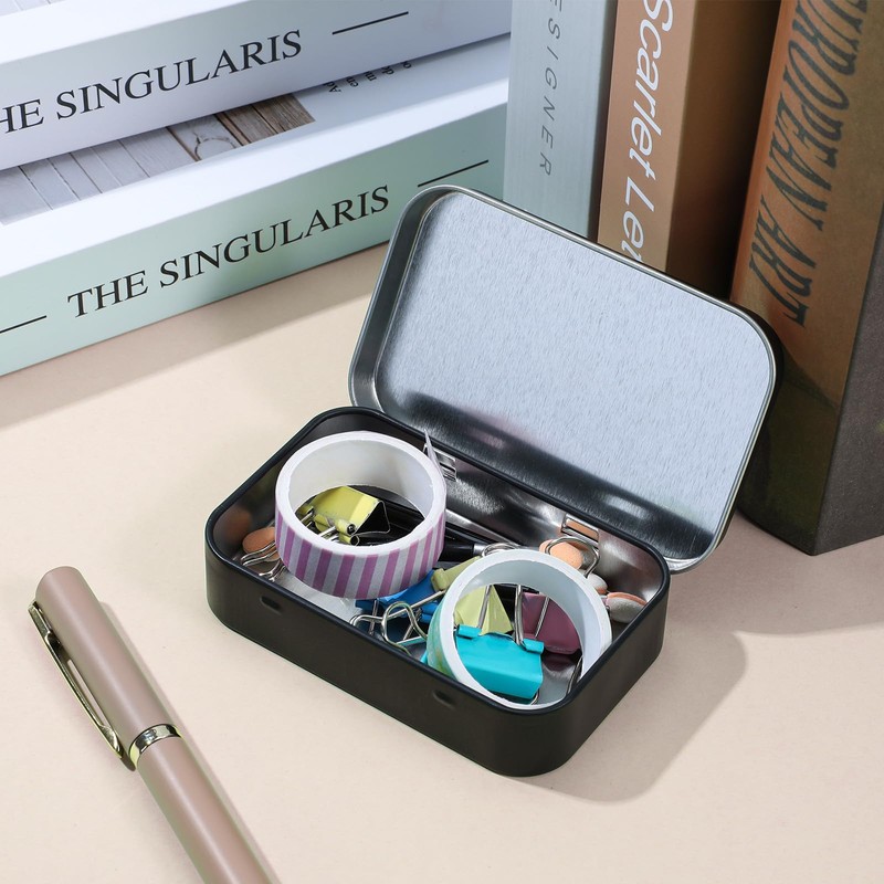Aphumedc Metal Rectangular Empty Hinged Tins Tin Containers, Mini Portable