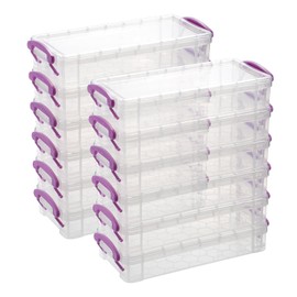 BTSKY 12 Pack Large Capacity Pencil Box, Plastic Pencil Case Crayon Box Bulk, Clear Marker Organizer Stackable Brush Painting Pencils Storage Box for Watercolor Pen Container Drawing Tools(Purple)