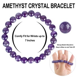 EENUSEN Amethyst Crystal Bracelet, Purple Crystal Friendship Love Protection Bracelets for Men Women, Business Money Wealth Prosperity Good Luck Energy Stone Beaded Gemstone Chakra Bracelets, Medium,