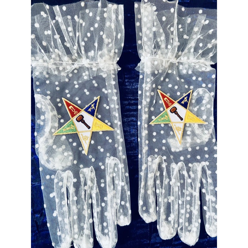 Eastern Star Worthy Matron OES White Mesh gloves with White
