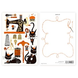 Expression Sha Postcard Foil Stamped Postcard Black Cat Design Sewing 25-526