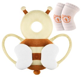 Vicloon Baby Head Protection, Adjustable Protective Pillow Baby, Breathable Baby Head Protective Pad for Children 4-24 Months, Adjustable Infant Pillow Backpack with Knee Pads (Beige Bee)