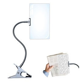 Lupa de 10 x 6 pulgadas con clip, pantalla de computadora de plástico manos libres, lupa grande para personas mayores de baja visión, lupa de página completa 4 veces con cuello de cisne flexible para leer libros, costura, manualidades