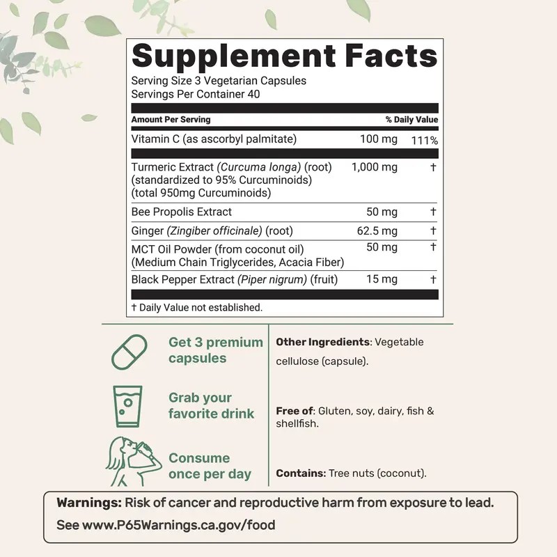 Turmeric Curcumin 1,000mg with 95% Curcuminoids, Black Pepper & MCT