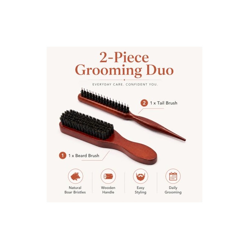 2 Pcs Boar Bristle Hair Brush, Slick Back Hair Brush