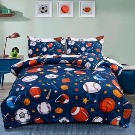 A Nice Night A Nice Night 6Pcs Bed in A Bag Twin Sports Microfiber Modern Comforter Set,Navy Rugby Ball Printed Bedding Collections,for Boys Kids Teen