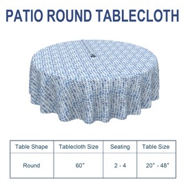 Melody Elephant Outdoor/Indoor Round Tablecloth with Umbrella Hole Zipper, Decorative Circular Table Cover for Home Garden, 60 Inch, Pebble Blue