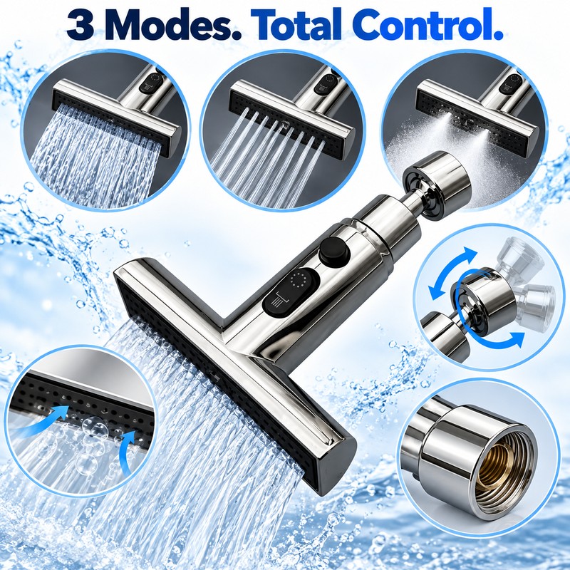 Rotatable 3-Mode Waterfall Faucet Extender – Adjustable Sink Sprayer Nozzle
