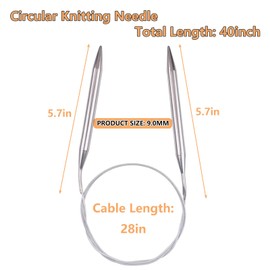 Hobekoee Circular Knitting Needle 40 inch (100cm),Size US 13 (9.0mm) Stainless Steel Round Knitting Needles for Smoothly Knit Blanket,Sweater,Coaster,Socks