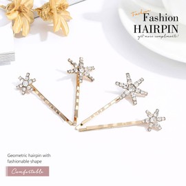 Bartosi Bride Wedding Hair Clips Gold Star Hair Barrettes Crystal Rhinestone Hair Pin Fashion Hair Pieces Hair Accessories for Women and Girls (Pack of 4)