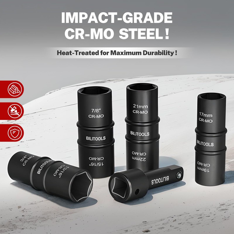 BILITOOLS Lug Nut Socket Set, 1/2 inch Drive Non-Marring Impact