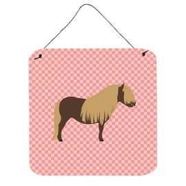 Caroline's Treasures Shetland Pony Horse Pink Check Metal Print, 6" H x 6" W, Multicolor