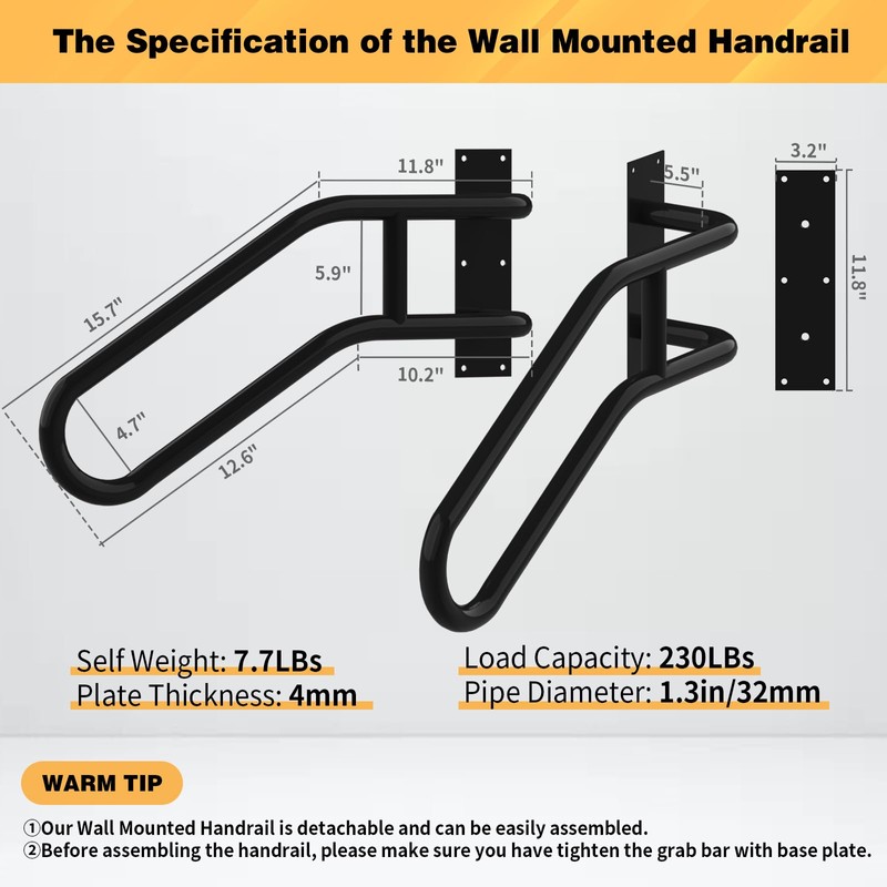 Right Side Wall Mounted handrail, Garge Door Stair Railing for
