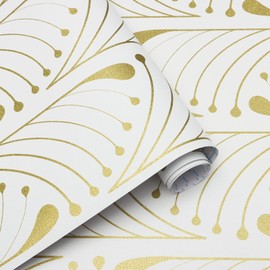 Gold and White Peel and Stick Wallpaper Gold Geometric Contact Paper Vinyl Waterproof Self Adhesive Wallpaper Removable Contact Paper Decorative Walls Furniture Covering17.3''x393.7''