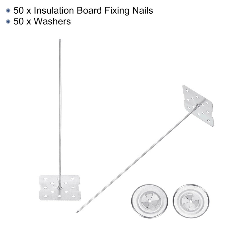 PATIKIL 150mm Perforated Insulation Pins with Round Washer,50 Sets 2in