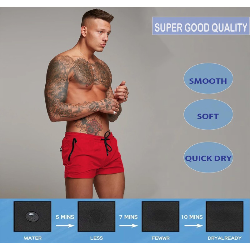 Mens Swim Trunks Quick Dry Swimwear Zipper Pockets, Swim Shorts