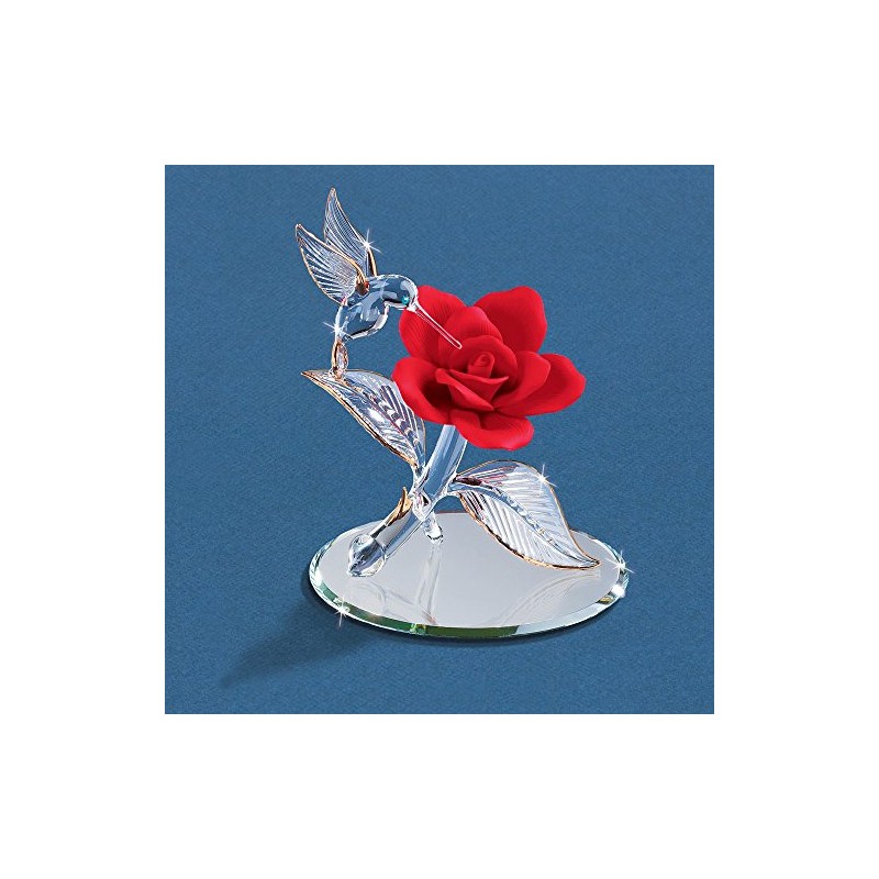 Glass Baron Hummingbird W/Rose Red Figurine