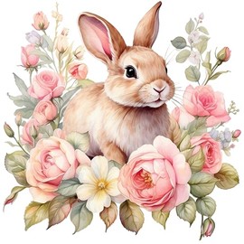 Fabric Panel 8"x8" Floral Rabbit 100% Cotton Quilting Sewing Block P1493