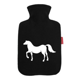 Huuraa Wärmflasche Pferd Silhouette Geschenk 1,8 Liter Black Classic Veloursbezug Pferd Präsent