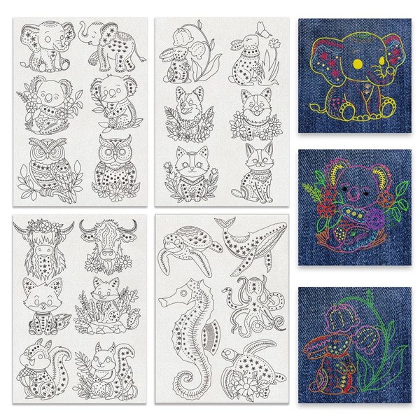 BENECREAT 4 Sheets 23Pcs Animal Water Soluble Embroidery Patterns, 11.7x8.3Inch