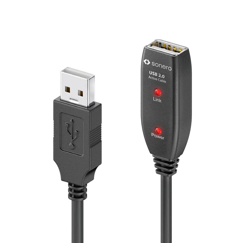 sonero® USB 2.0 Kabel, aktives Verlängerungskabel mit Signalverstärker, Datenkabel, USB-A