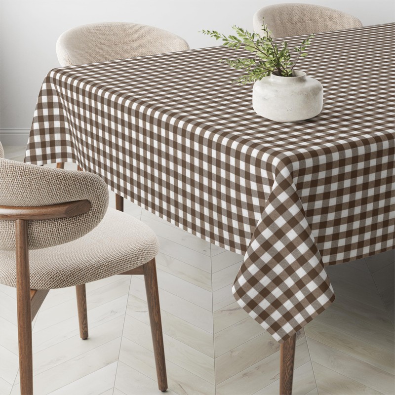Martina Home TEFLONATED TABLECLOTH MADE Vichy BROWN 200X140 CM