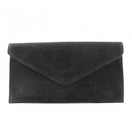 00 Women's Real Leather Envelope Clutch Evening Bag Ladies Suede Shoulder Handbag Metal Zip Closure Bag Ladies Party Handbag Women Hangout Shoulder Bag (Black)