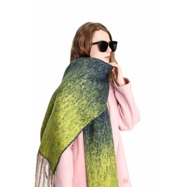 Yatemiole Women's Cashmere Gradient Color Warm Scarf Winter Soft Shawl Women (Grass Green)